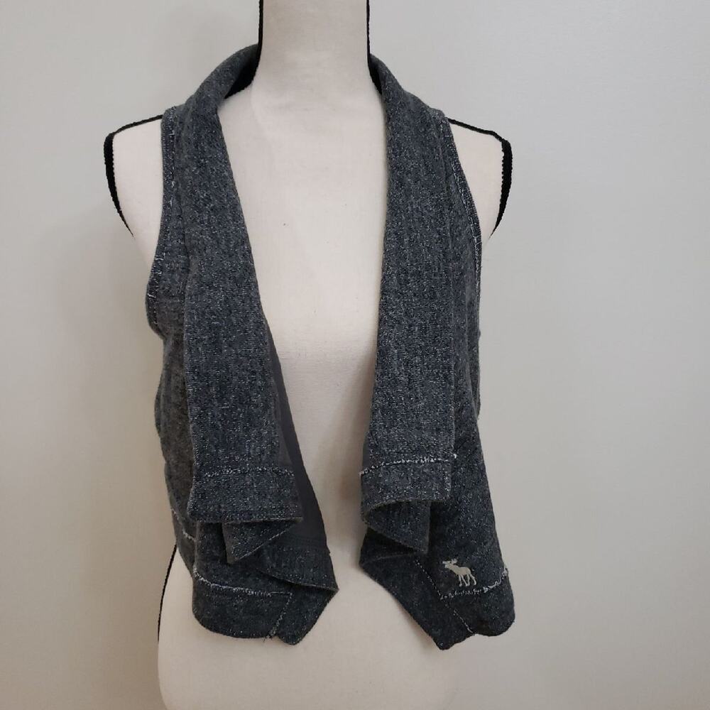 Abercrombie & Fitch Gray Drape Front Open Sweater Vest Waterfall Cardigan XS